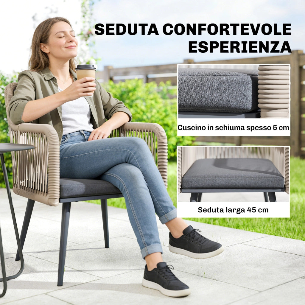 Sedia da Giardino con Cuscini e Braccioli ¨C zephmum ¨C Acciaio e Rattan PE, Grigio Scuro, 54x65x80 cm