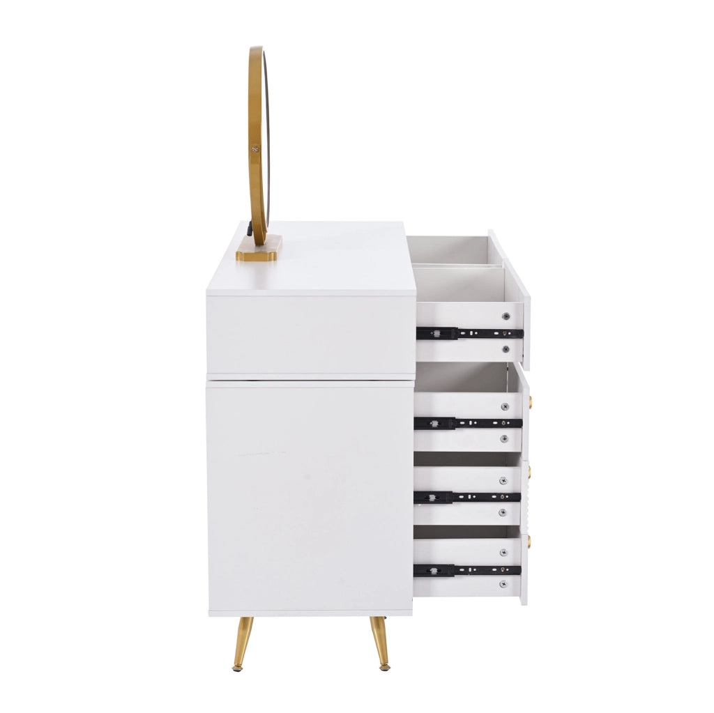 Toeletta bianca con specchio LED touch e mobile laterale posizionabile; 100 x 78 x 40 cm