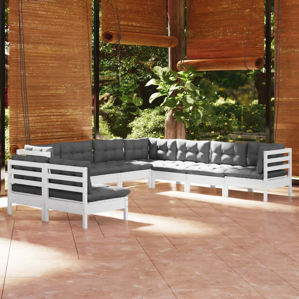 Set Divani da Giardino 9 pz con Cuscini Bianchi Legno di Pinocod mxl 121452