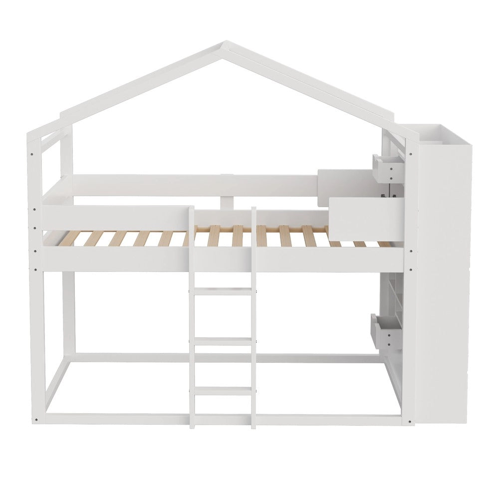 Letto a Castello Singolo con Contenitore ¨C MINIMAL ¨C Pino Bianco, Rete a Doghe, 90x200