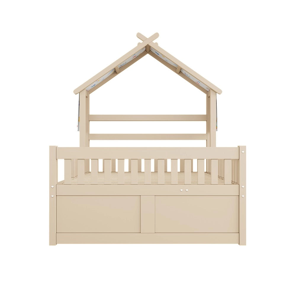 Letto a Casetta con Letto Estraibile, 3 Cassetti e Sponde ¨C Xylo ¨C Legno, Cream, 140x200