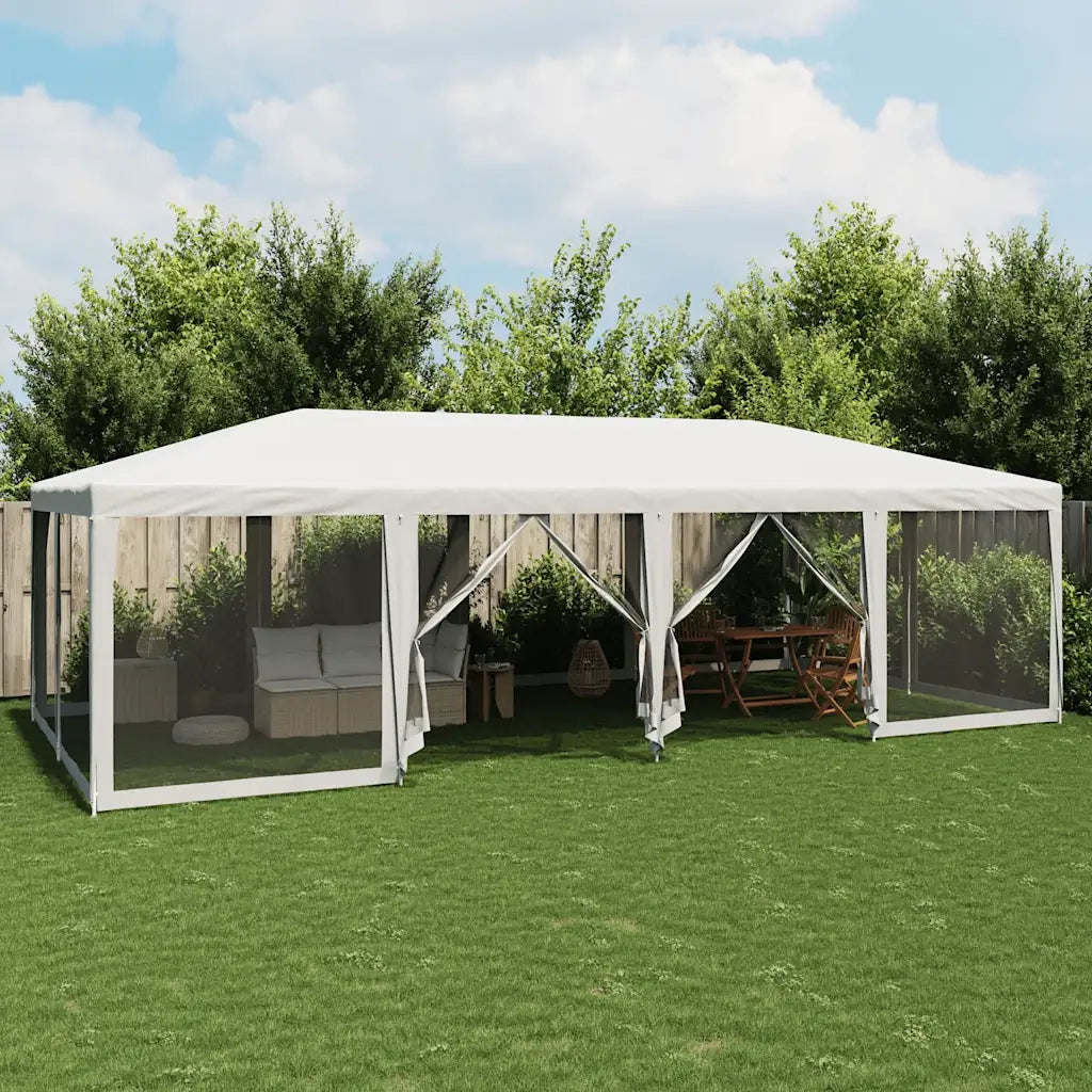 Tenda per Feste con 12 Pareti Laterali in Rete-Tenda da campeggio Bianco 8x4m HDPE