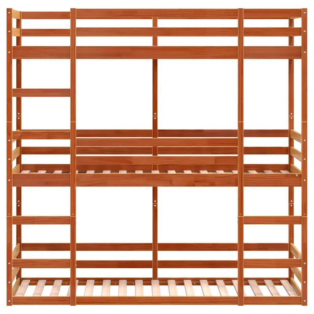 Letto Castello Triplo Marrone Cera 90x200cm Legno Massello Pino 3284256