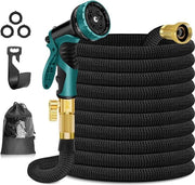 Serpentino per giardino 50 metri - 10 modalità pistola a spruzzo - connettori in ottone massello - tubo di gomma flessibile - serpentina per giardino estensibile - nero - 15 m