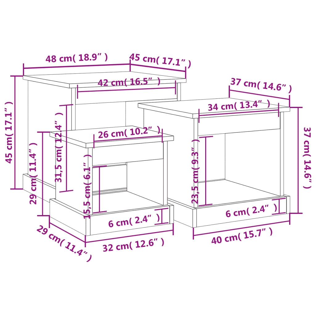 Tavolini da Salotto 3 pz Rovere Fumo in Legno Multistrato 816493