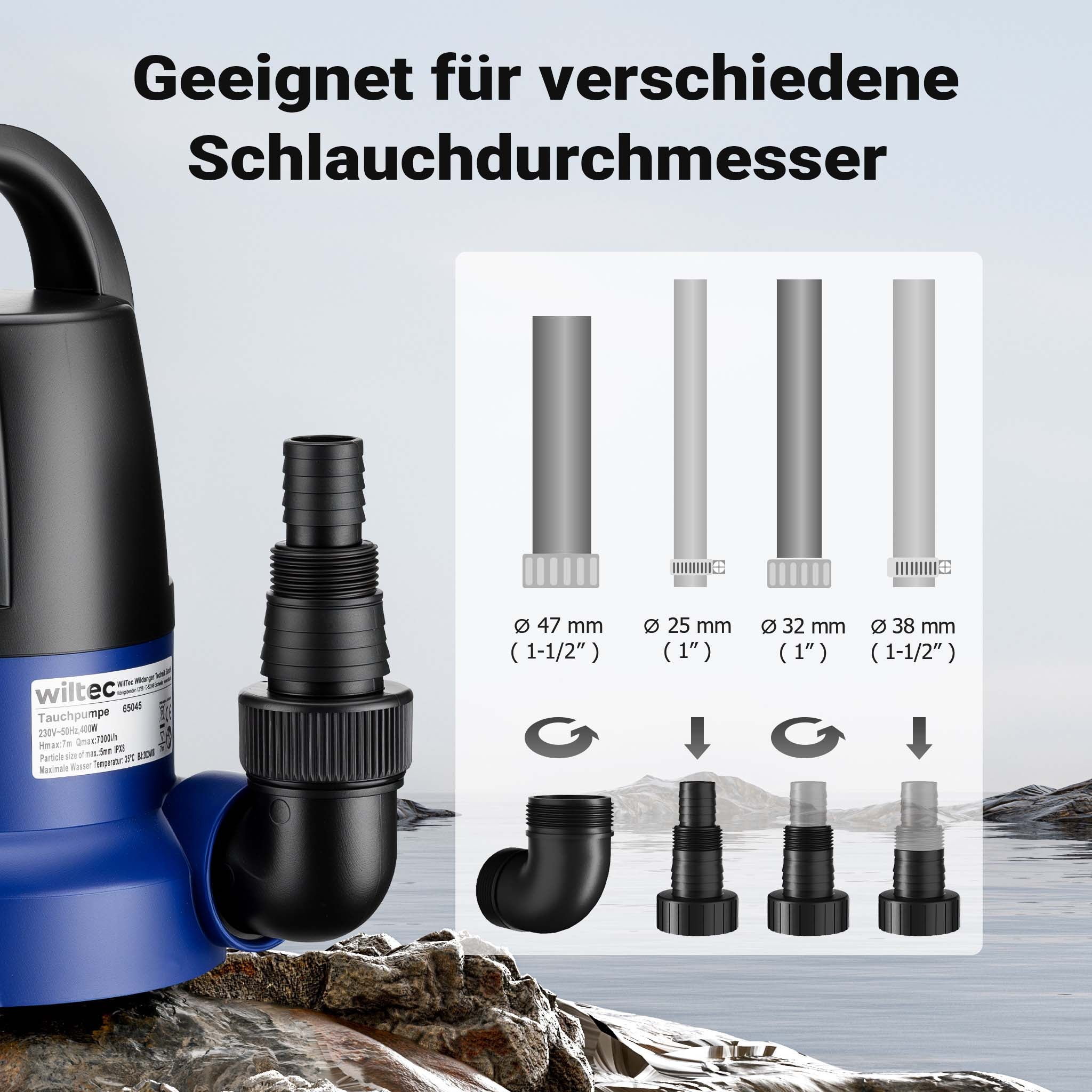 Pompa sommersa 400 W, pompa per acque reflue con portata max 7000 l/h, pompa a immersione, prevalenza max 7 m