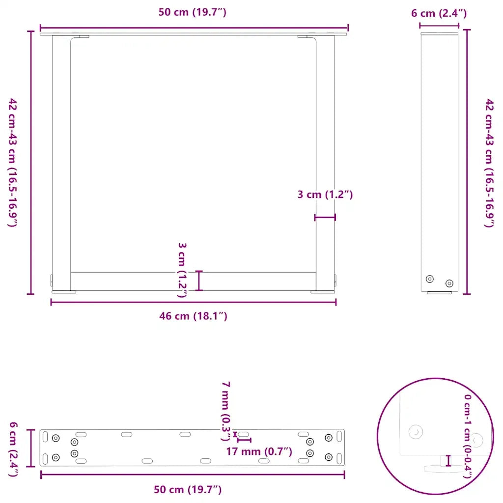 Gambe per Tavolino da Caffè a Forma di U 2 pz Acciaio Naturale 50x(42-43) cm Acciaio 4013159