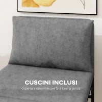 Poltrona Letto con Cuscino e Copertura Protettiva, in Tessuto Effetto Lino e Metallo, 66x70x74 cm, Grigio