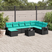 Set Divani da Giardino 9 pz con Cuscini Nero in Polyrattan 3220566
