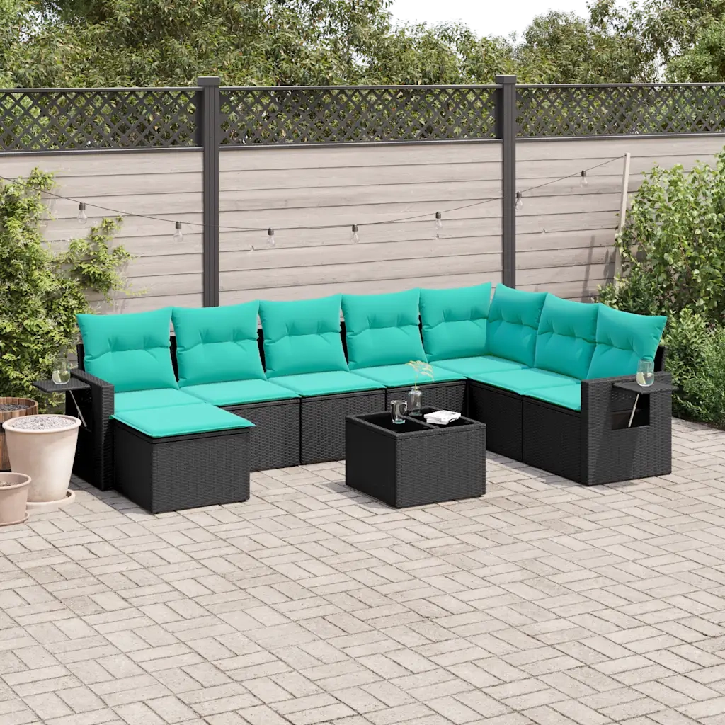 Set Divani da Giardino 9 pz con Cuscini Nero in Polyrattan 3220566