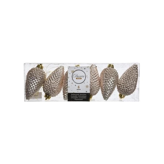Kaemingk 9028602 Pigne di Natale Perla Glitterate Infrangibili 4.5x8 cm Set 6 Pezzi