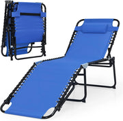 Sedia a Sdraio Pieghevole da Giardino, da Campeggio, Schienale Regolabile, con Poggiatesta, Portata Fino a 120 kg, 3 Colori (Blu)
