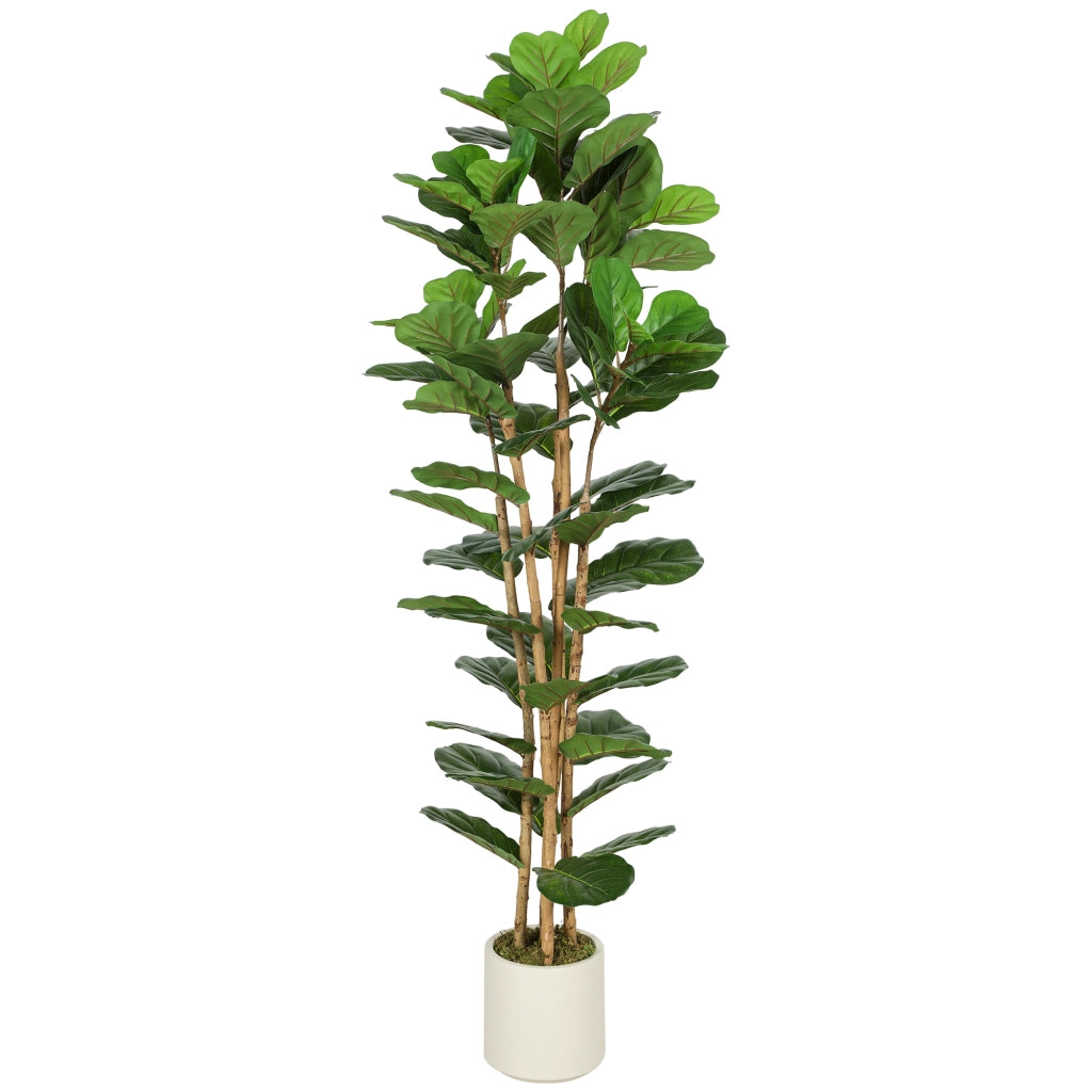 Pianta artificiale Ficus Lyrata con 91 foglie ¨C Xylo ¨C Tronco legno massello, vaso, 55x55x180 cm, verde