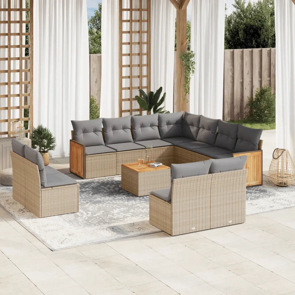Set Divani da Giardino 12 pz con Cuscini Beige in Polyrattan