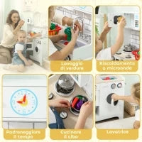 Cucina Giocattolo per Bambini 3-6 Anni in Legno con Set di Accessori, Lavandino e Manopole con Suoni, Bianco