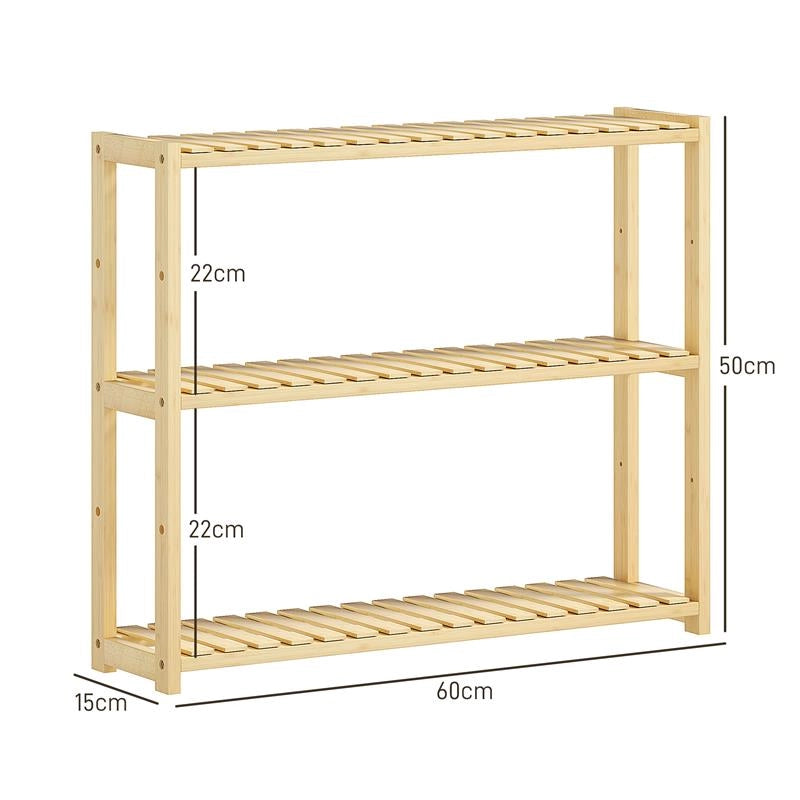 SCAFFALE PER IL BAGNO A 3 RIPIANI REGOLABILI IN 5 POSIZIONI IN BAMBÙ  60X15X50 CM COLOR LEGNO