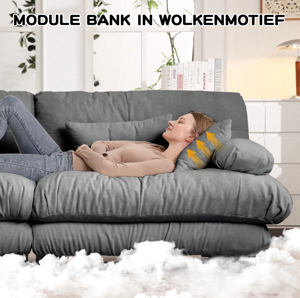 Divano angolare modulare a forma di U 4 posti in chenille grigia con pouf mobile