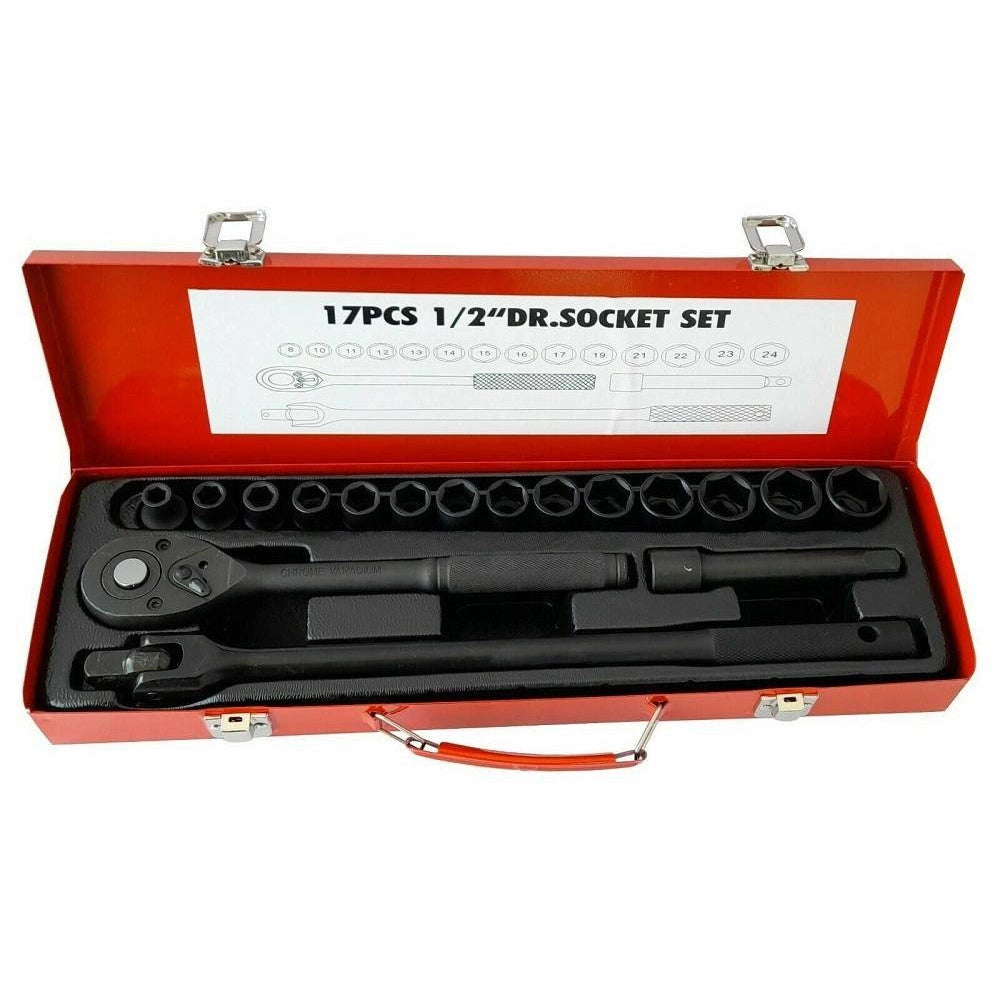 Trade Shop - Set 17 Pz Bussole Esagonali 1/2" Da 8 A 24mm Con Cricchetto Prolunga Mr70795 -