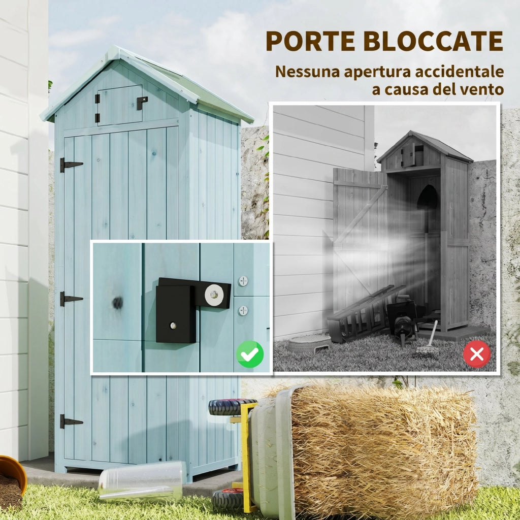 Casetta da Giardino Porta Attrezzi in Legno con 3 Ripiani, 77x54.2x179cm, Blu