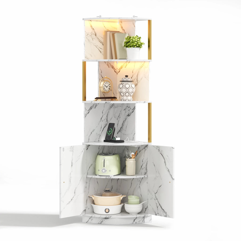 Mobile angolare con vani aperti e 2 ante - per cucina - in MDF - 38 x 38 x 180 cm - bianco