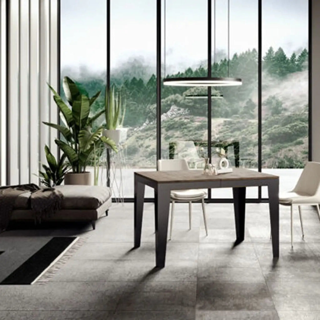 Tavolo allungabile 120/380x90 cm Flame Evolution colore noce telaio e gambe antracite