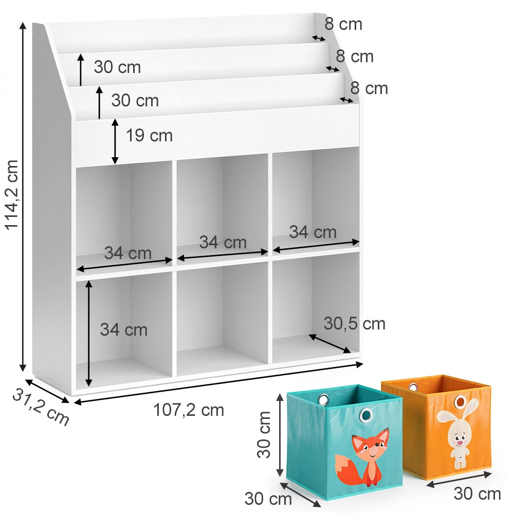 Vicco Libreria bambini Bianco 107.2 x 114.2 cm con 6 scatole pieghevoli opt.1