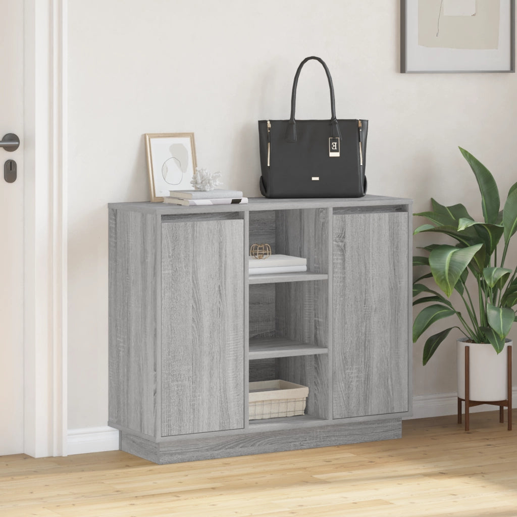 Sideboard con LED Grigio Sonoma 90x32x75 cm in Legno Ingengnerizzato