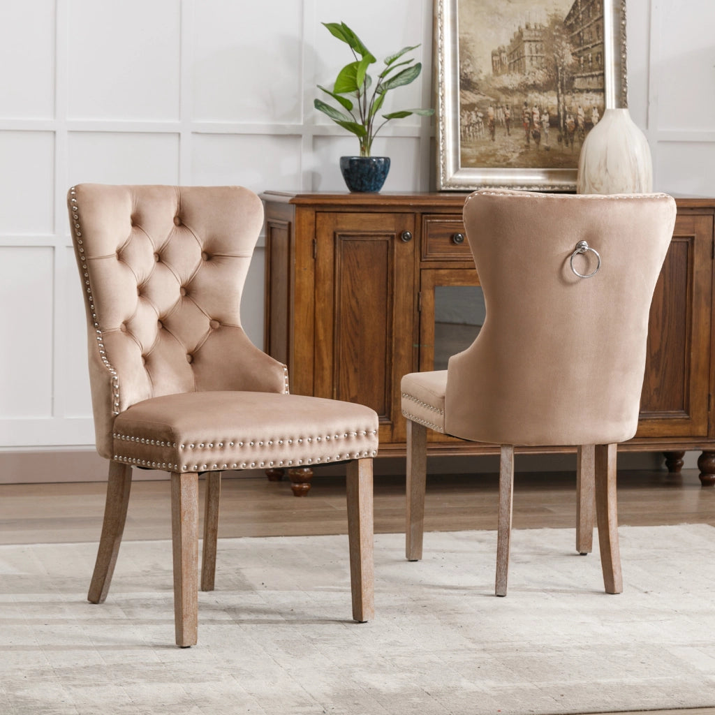 Sedie da Pranzo Imbottite in Velluto ¨C MINIMAL ¨C Set 2 Pezzi, Gambe in Legno Massello, Marrone
