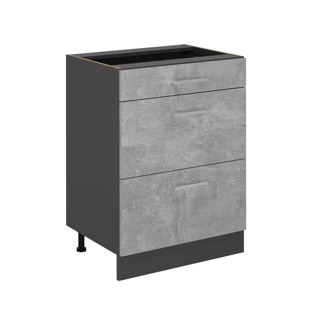 Vicco Mobiletto base per cucina Calcestruzzo 60 cm con cassetti, senza piano di lavoro