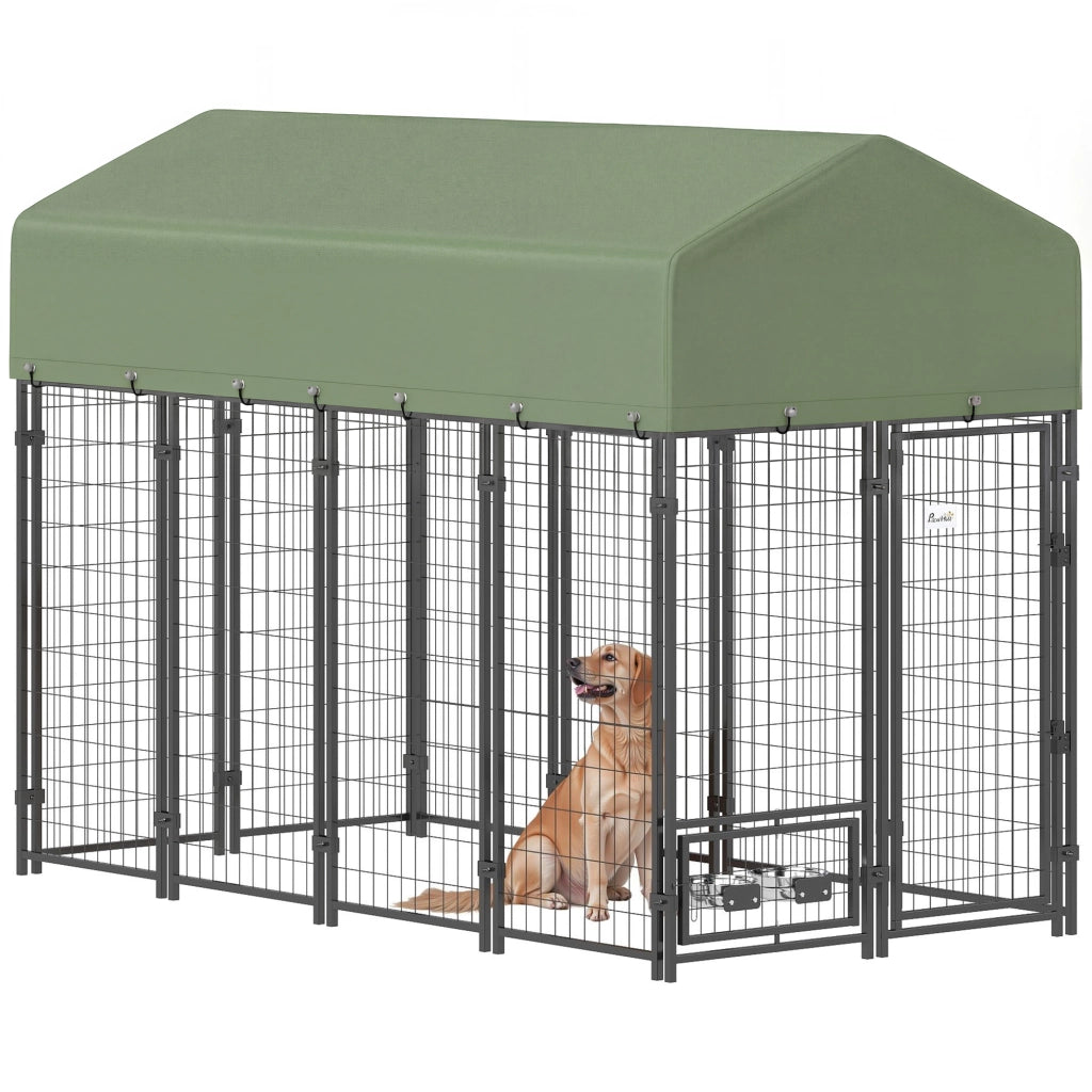 Recinto per Cani da Esterno in Acciaio con Tetto ¨C Zephmum ¨C Verde, Acciaio
