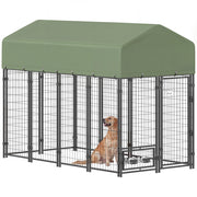 Recinto per Cani da Esterno in Acciaio con Tetto ¨C Zephmum ¨C Verde, Acciaio