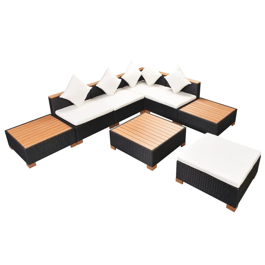 Set Divani da Giardino 8 pz con Cuscini in Polyrattan Nero 42756