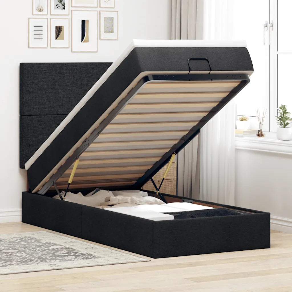 Pouf Letto con Materasso Nero 90x200 cm in Tessuto 3313045