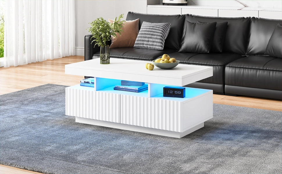 TAVOLINO DA SALOTTO 100 x 50 x 45 cm Bianco in truciolare con LED