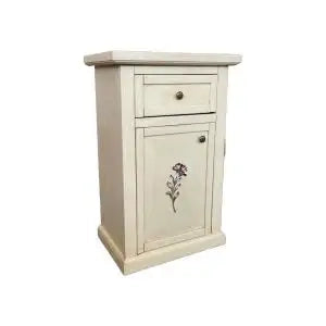 Mobiletto entratina in legno avorio anticato decorato a mano 1 anta 1 cassetto
