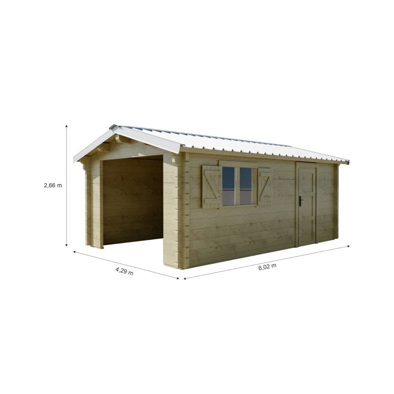 Garage in legno 360x548 cm – Pareti 42 mm – Tetto 25 m² – Porta doppia vetro – Toundra – TD3655G Foresta