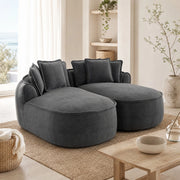 Divano modulare letto senza struttura a 2 moduli in chenille grigio con cuscino regolabile e cuscini inclusi