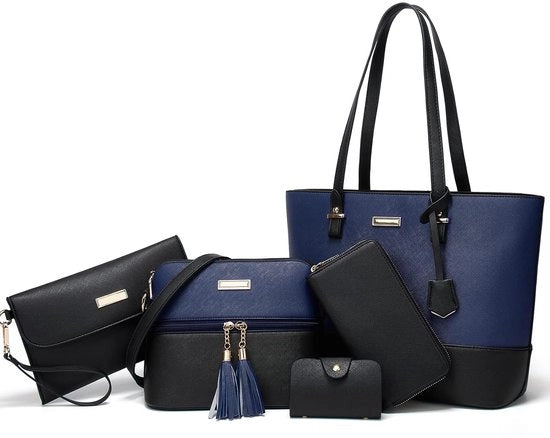 Set di borse per donna grandi - molto versatile e stile - 5 pezzi - blu e nero