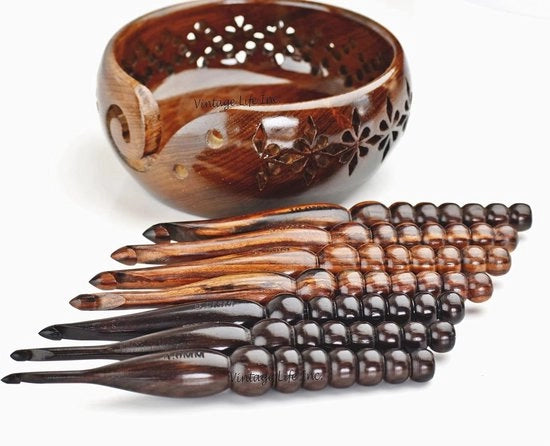 Set di ago di legno ergonomico - 7 misure da 4 mm a 10 mm - Manico morbido, misure gravate per comodità e facilità d'uso