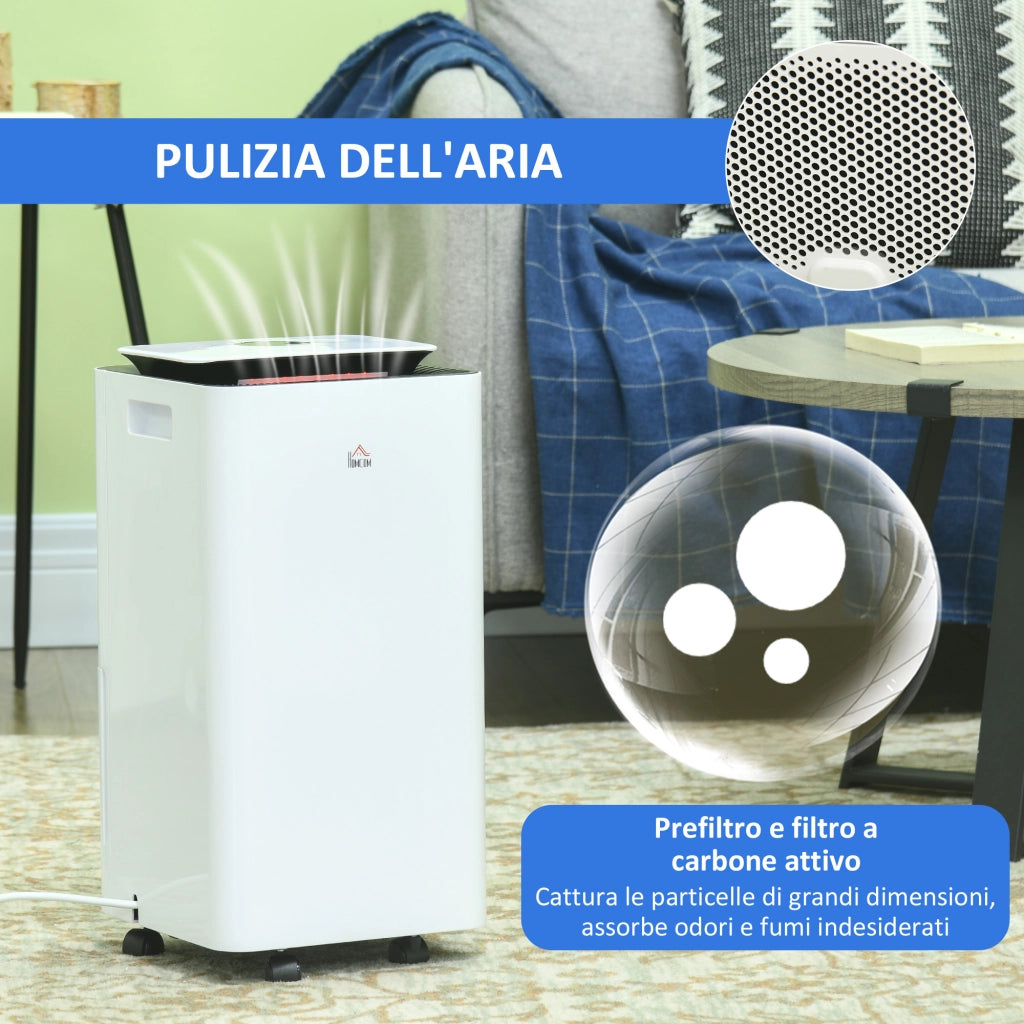 Deumidificatore Portatile da 10L con 5 Modalit¨¤, 2 Velocit¨¤, Timer 24h e Ruote, 25x25x50.5cm, Bianco