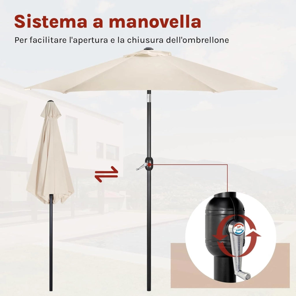 Ombrellone da Giardino, Ombrellone da Spiaggia Grande con Manovella, Ombrellone da Esterno, Protezione UV per Terrazza, Mare, Piscina
