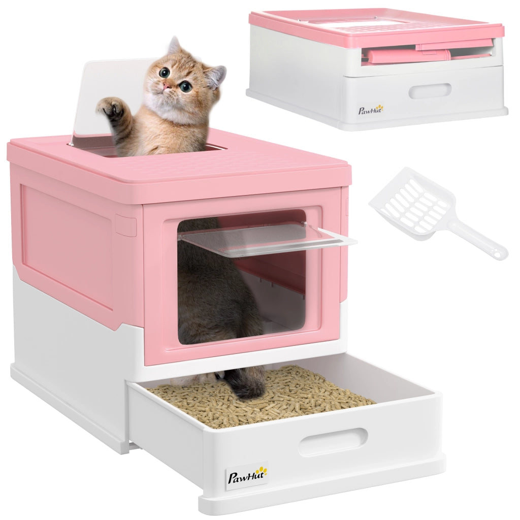 Contenitore Lettiera Gatti Chiusa con Vassoio Estraibile ¨C zephmum ¨C Rosa e Bianco 47.5x35.5x36.7 cm