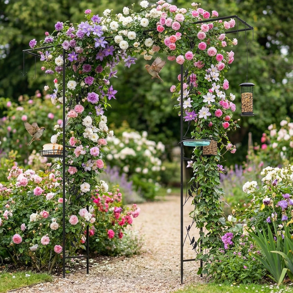 Pergolato a Arco da Giardino, Pergola da Esterno Decorativa in Metallo per Piante Rampicanti, Arco da Esterno per Feste, Matrimonio (Nero, Modello 1)