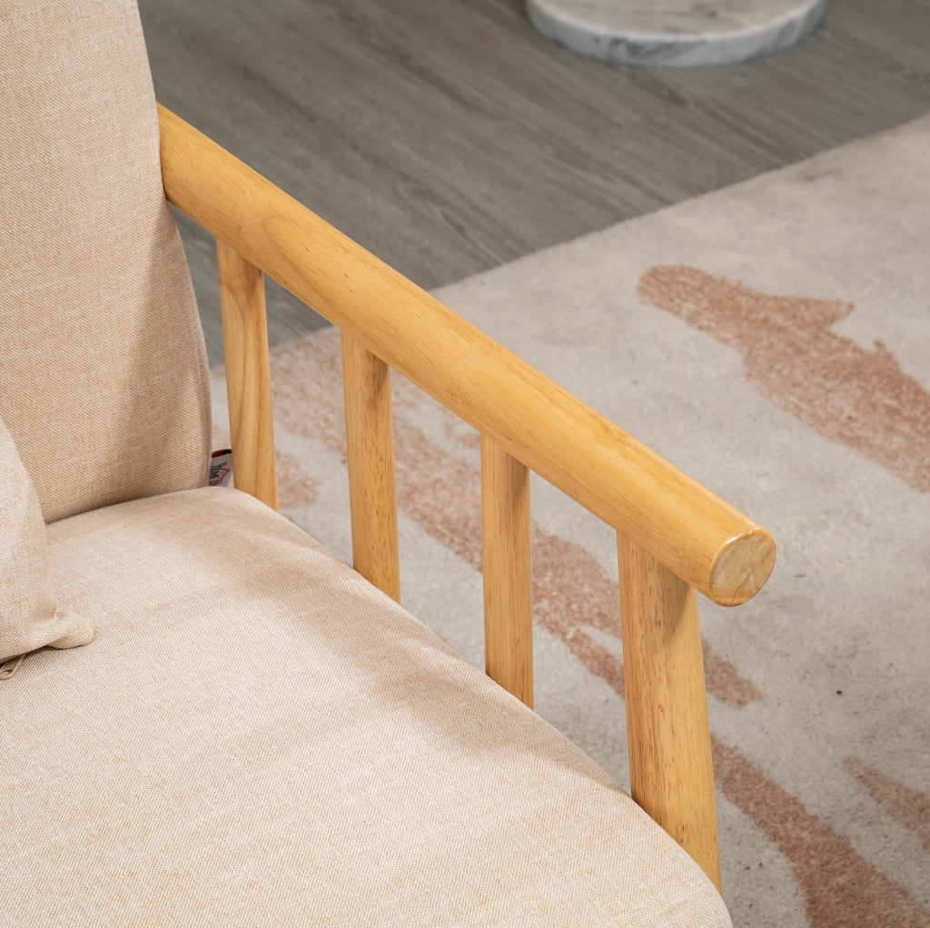 Divano 2 posti beige in poliestere con struttura in legno