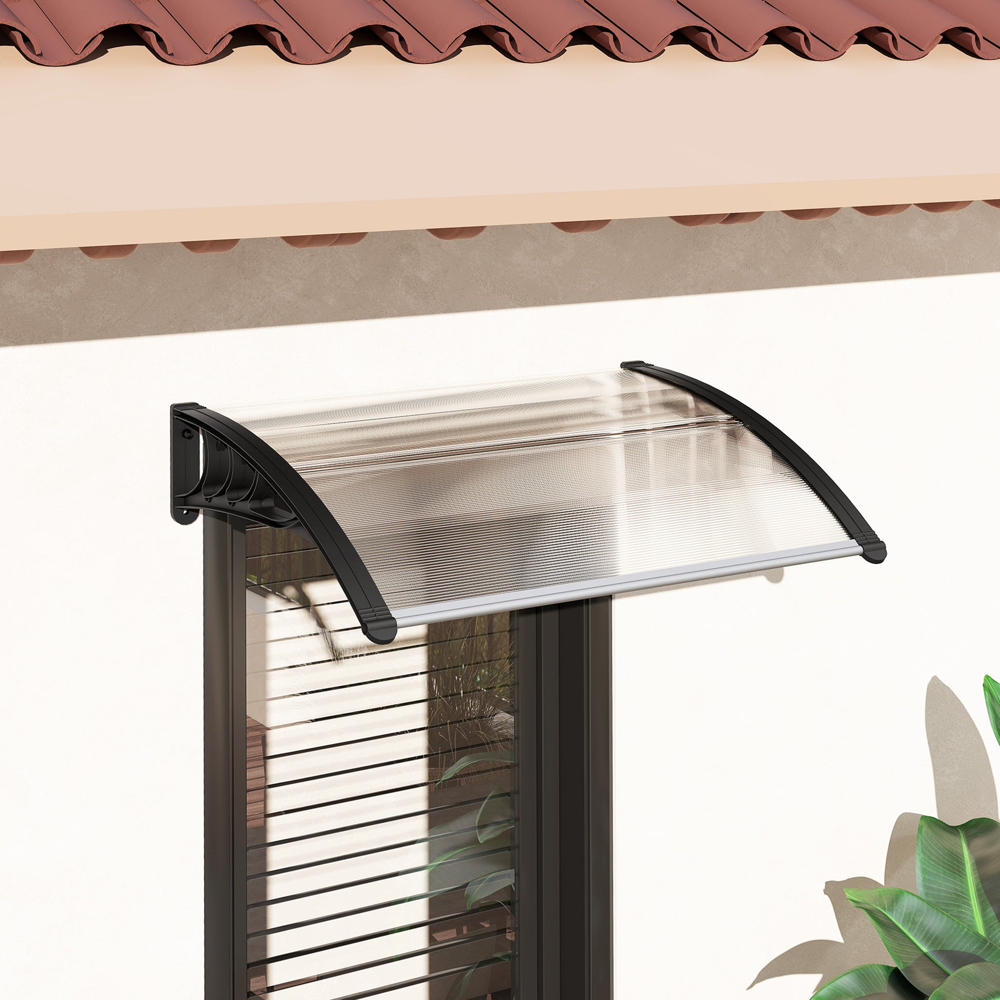 Pensilina da Esterni Impermeabile e Anti-UV 75x100x23 cm in PC PP e Alluminio Trasparente e Nero