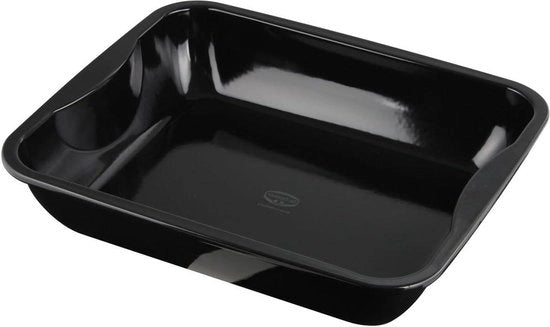 Piastra da griglia e teglia ceramica - smalto antiaderente - rivestimento email - forma rettangolare per forno - acciaio - bordo alto - cottura - lasagna - nero - 1 pezzo