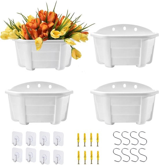 Bacchette per piante in stile retro, 25cm, 4 pezzi, per appendere al muro, con ringhiera, per piante, fiori, vasi in plastica e cesti per balcone, cancello, giardino, bianchi