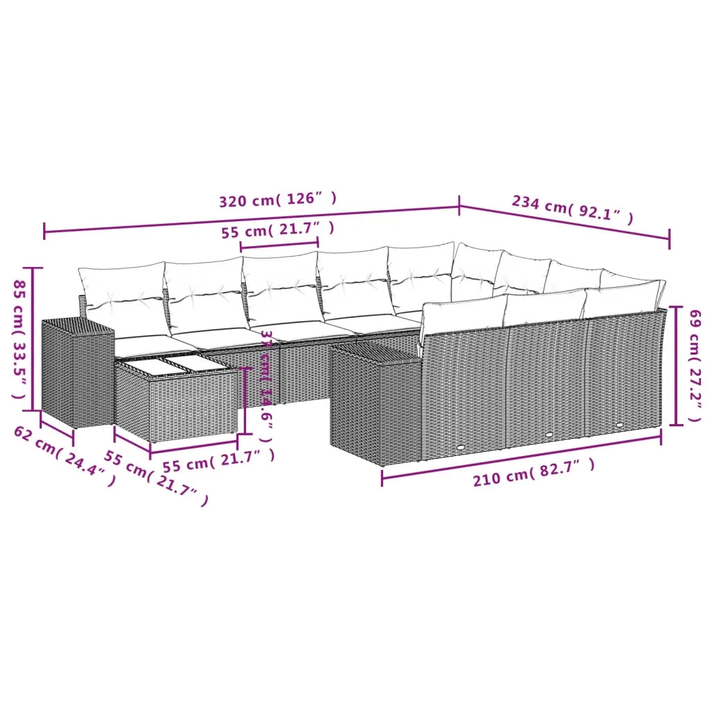 Set Divani da Giardino 11 pz con Cuscini Beige in Polyrattan 3223128