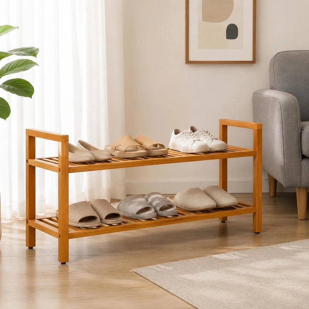2-tier Shoe Rack, 100x27x40 Cm, Solid Oak Wood