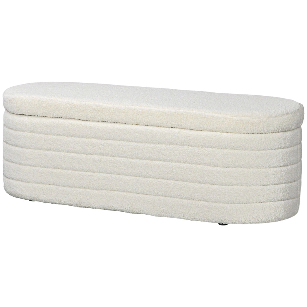 Panca Fondo Letto in Tessuto Teddy con Vano Contenitore per Ingresso e Camera, 116x41x40.5cm, Crema